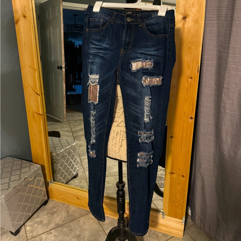 L&B size 4 jeans rose gold sequins